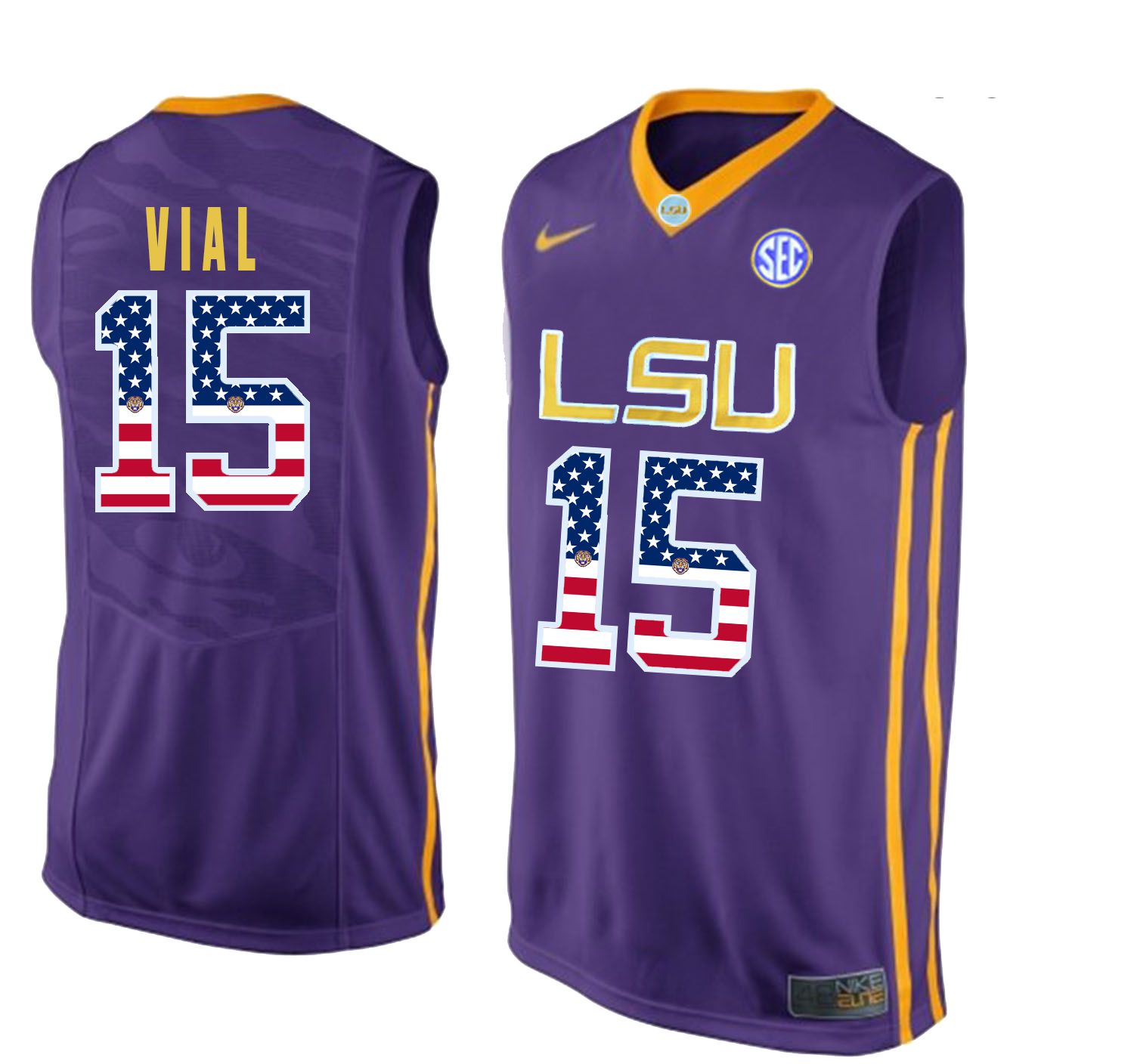 Men LSU Tigers #15 Vial Purple Flag Customized NCAA Jerseys